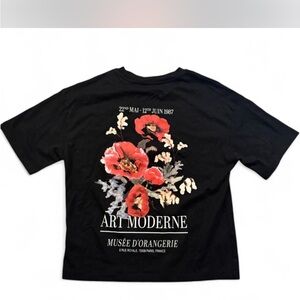 Anthropologie Art Moderne Black T-Shirt with Red Floral Design size xs
